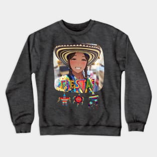 Fiesta (anime girl in sombrero with pinatas) Crewneck Sweatshirt